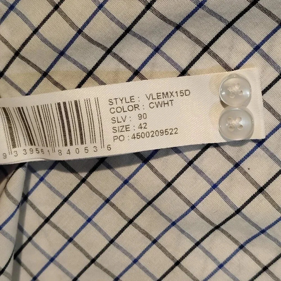 Van Heusen Men's White &  Blue Plaid Easy Care Dress Shirt Neck 42 Sleeve 90 - Picture 6 of 10